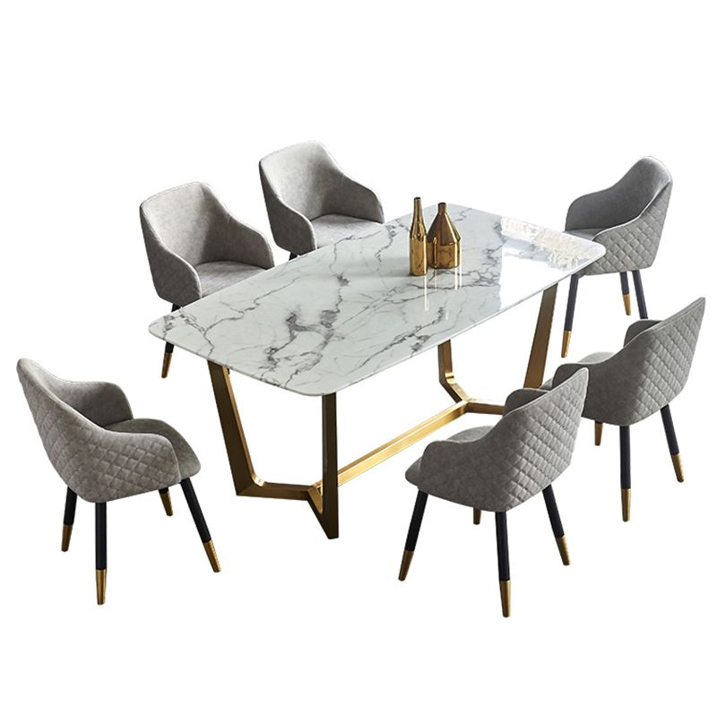 Marble Dining Table Set 1/2/7 Pcs Rectangle Dining Table with Arm Chairs