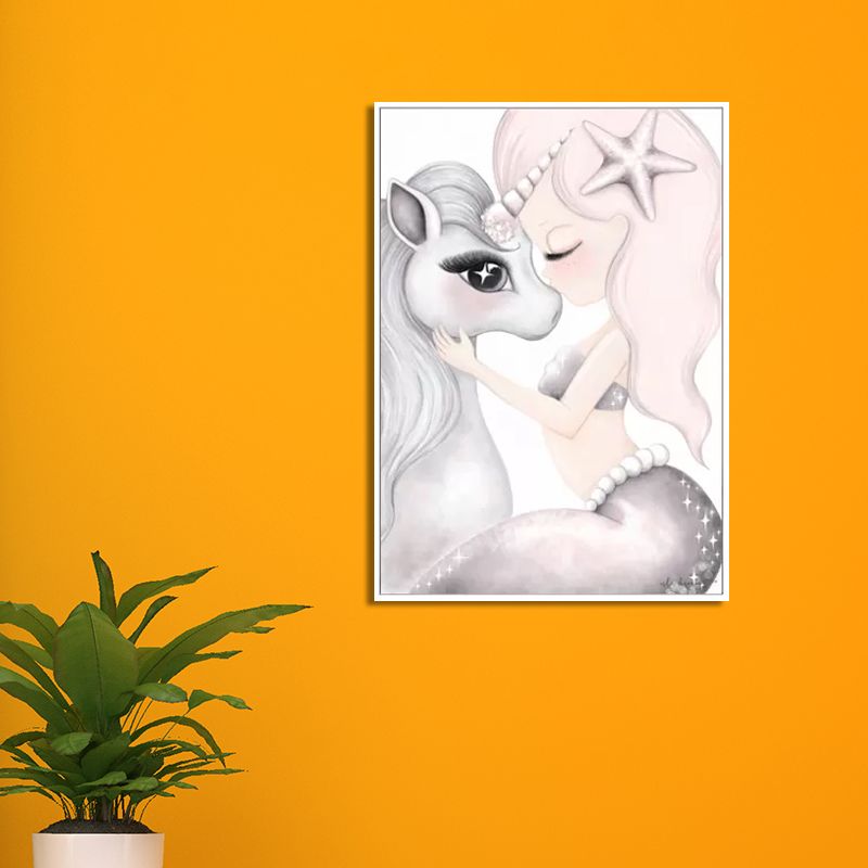 Cartoon Pony Painting Canvas Wall Art Pink Fantasy Wall Decor for Baby Girls Room