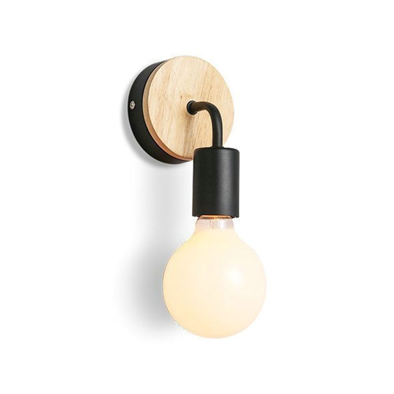 Single White/Black Modernism Wall Mounted Sconce Wooden Wall Light