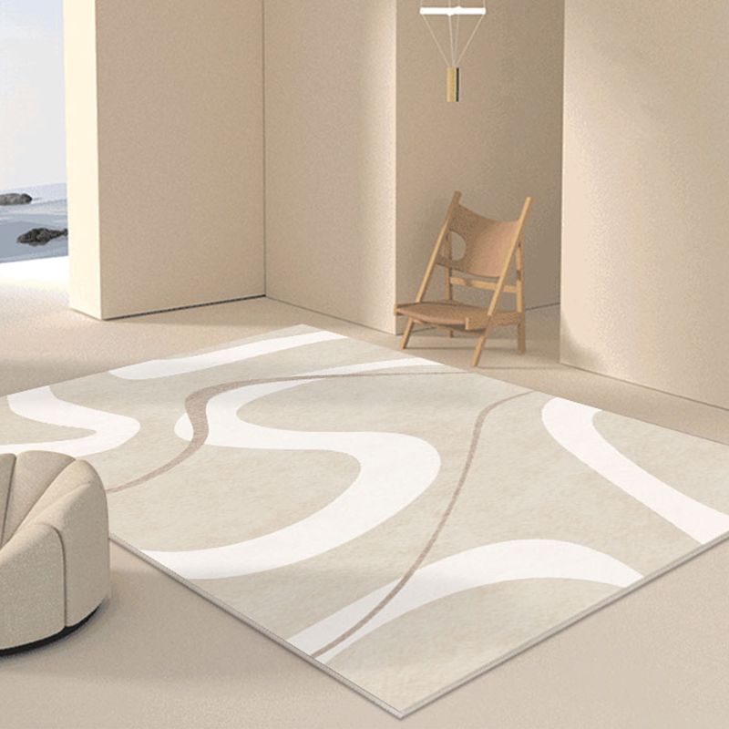 White Minimalist Rug Polyester Color Block Rug Stain Resistant Rug Drawing Room