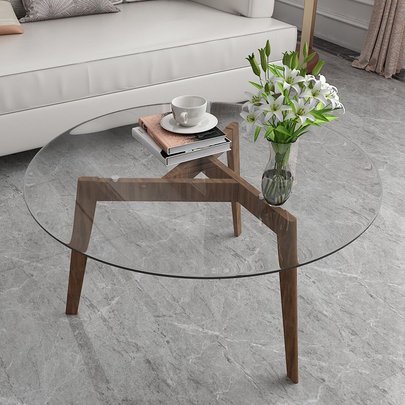 13.7/17.7"H Wooden Base 3 Legs Glass Top Round Coffee Table for Apartment