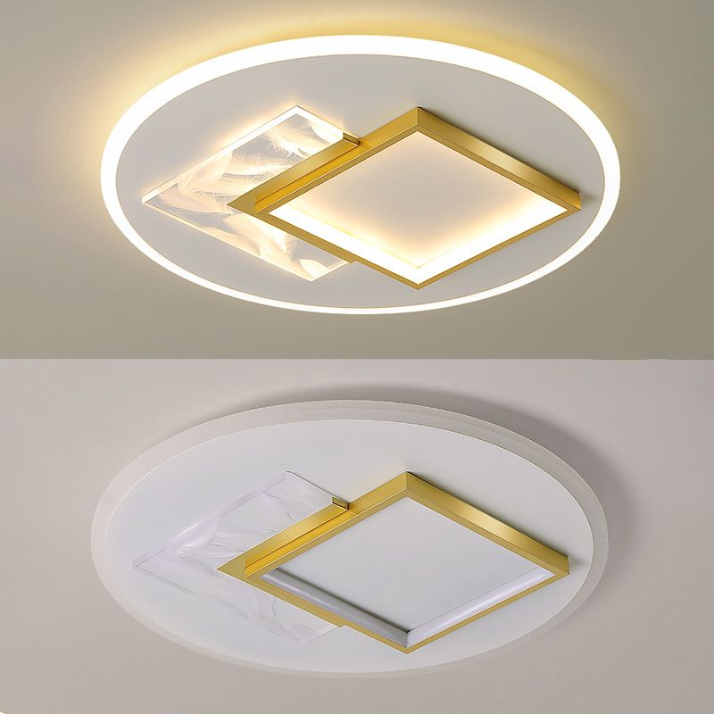 White and Gold LED Flush Mount in Modern Concise Style Acrylic Feather Ceiling Light for Living Room