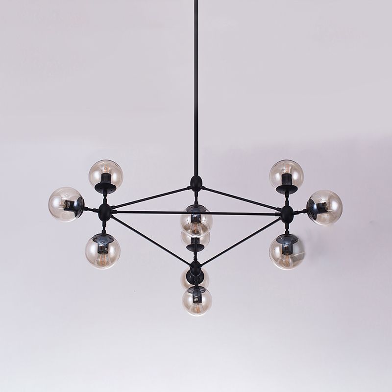 Lámparas colgantes negras de araña de metal nórdica con sombra de vidrio para sala de estar