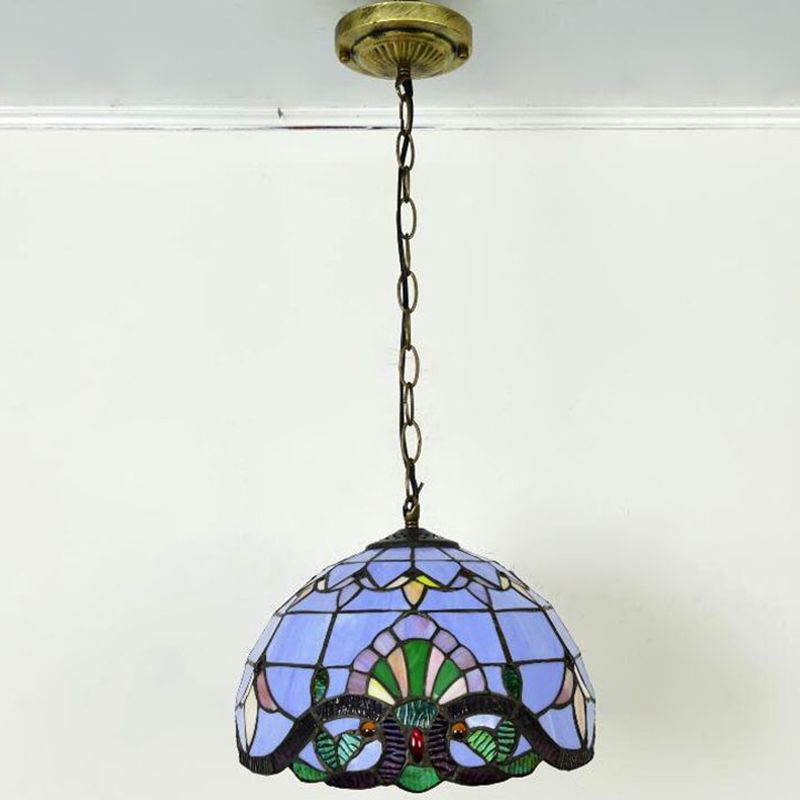 Bowl Pendant Light Tiffany-Style 1 Light Stained Glass Hanging Lamp for Dining Room