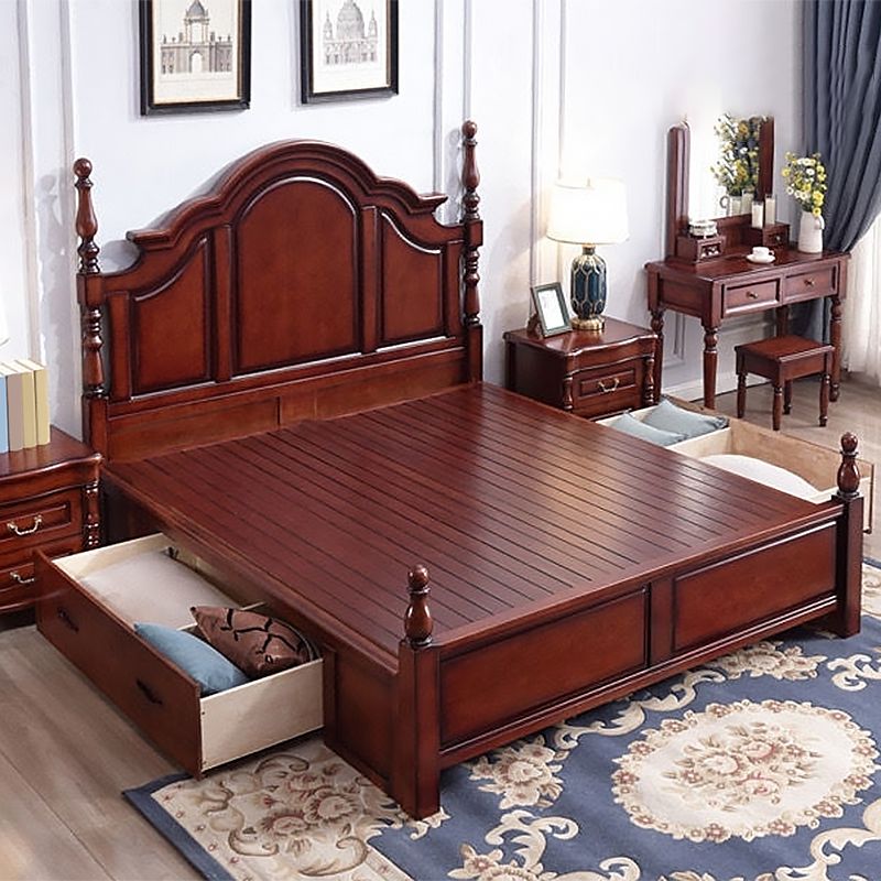 84.65 inch Wide Victorian Bed Frame Pine Wood Bed with Upholstered Headboard
