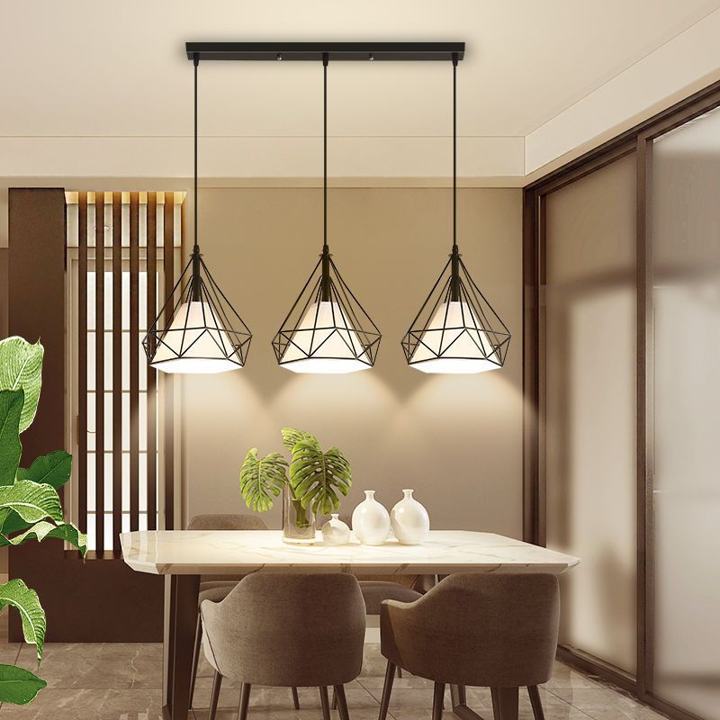 3 luci Diamond Cage Multi Cioncant Light Creative Industrial Metal Multi-Light Ciondolo per il ristorante