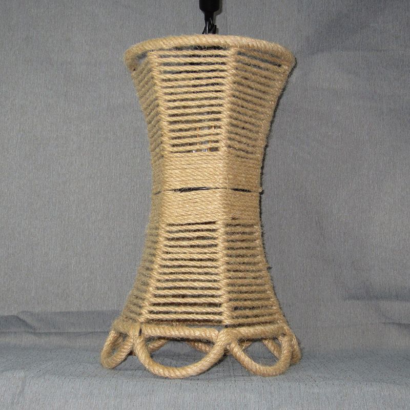 Beige 1 bol hangend licht rustiek natuurlijk touw uitlopende hanglamp met kunstmatige klimop