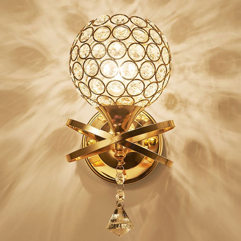 Modernism Ball Wall Light Fixture Crystal Living Room Wall Sconce in Gold