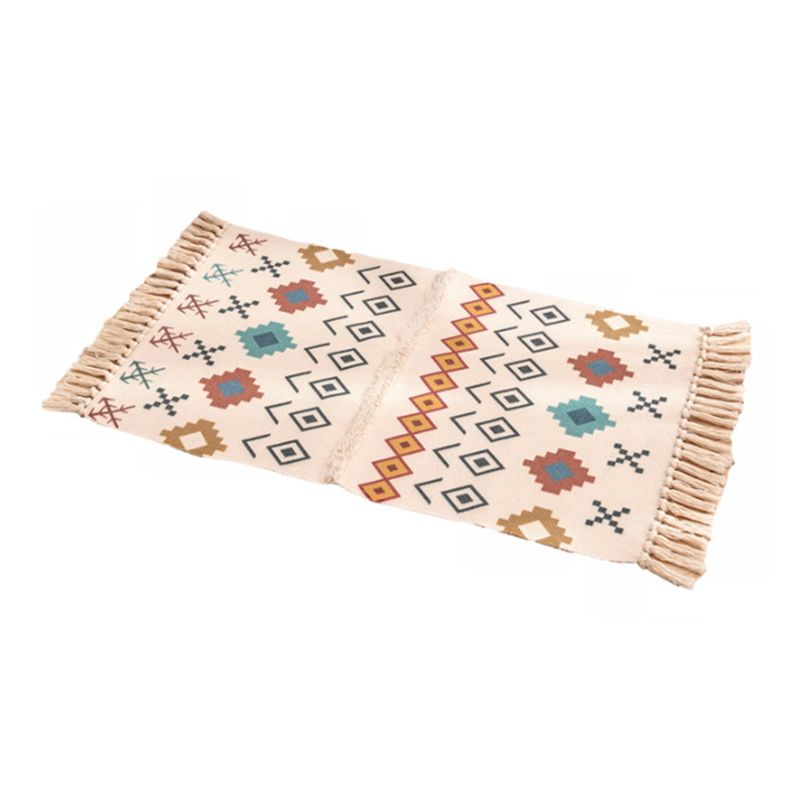 Simplicity Americana Indoor Rug Diamond Pattern Carpet with Fringe Cotton Blend Rug for Home Decor