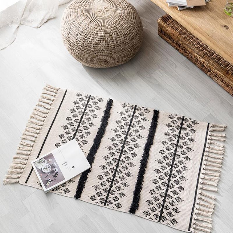 Bohemian Cotton Blend Area Carpet Tribal Print Indoor Rug Fringe Area Rug for Home Decor