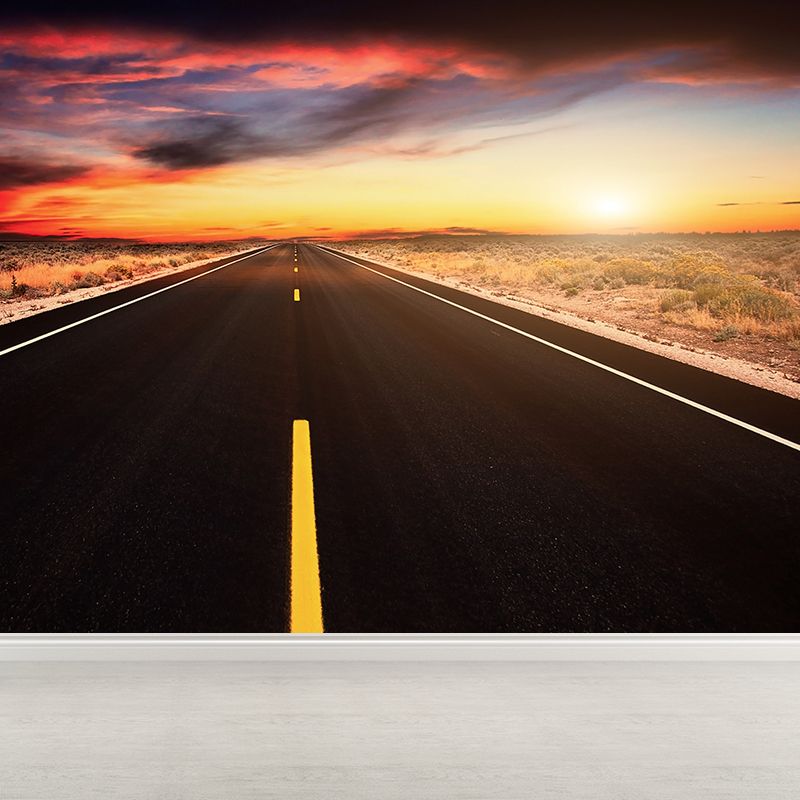 Modern Express Way Mural Non-Woven Stain Resistant Light Color Wall Art for Living Room