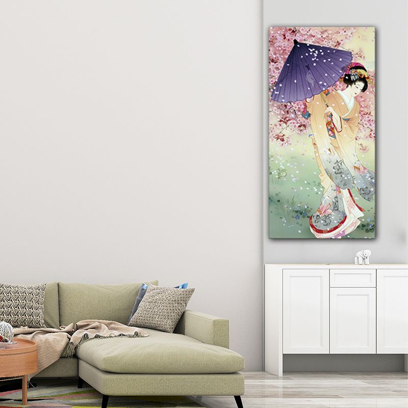 Kimono-Mädchen-Gemälde-Kunstdruck, mehrfarbiger japanischer Stil, Wanddekoration für Wohnzimmer