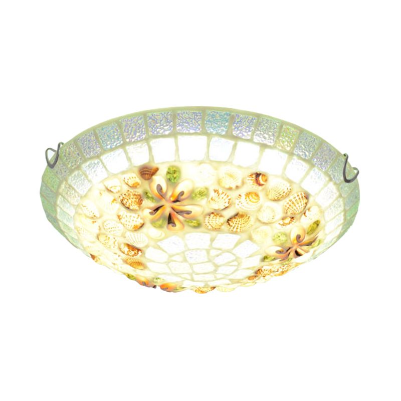 Lámpara LED de montaje empotrado con pantalla de cuenco estilo Tiffany, lámpara de techo de concha Beige para dormitorio, 12 "/ 16"/19,5 "de ancho