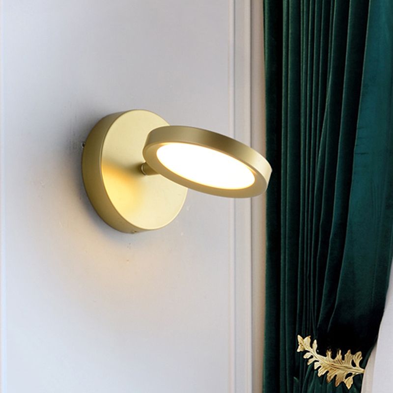 Modernist LED Wall Sconce Light with Metal Shade Black/Gold Round Wall Mounted Light