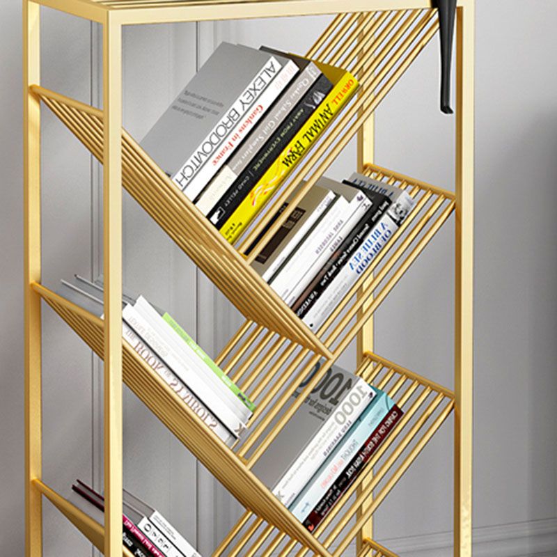 Modern Metal Bookshelf Geometric Open Shelf Bookcase in Burnish