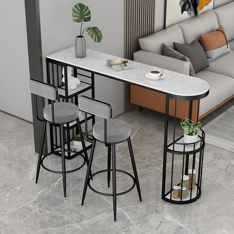Industrial Free Form Bar Height Table Stone and Iron Bar Table with Storages