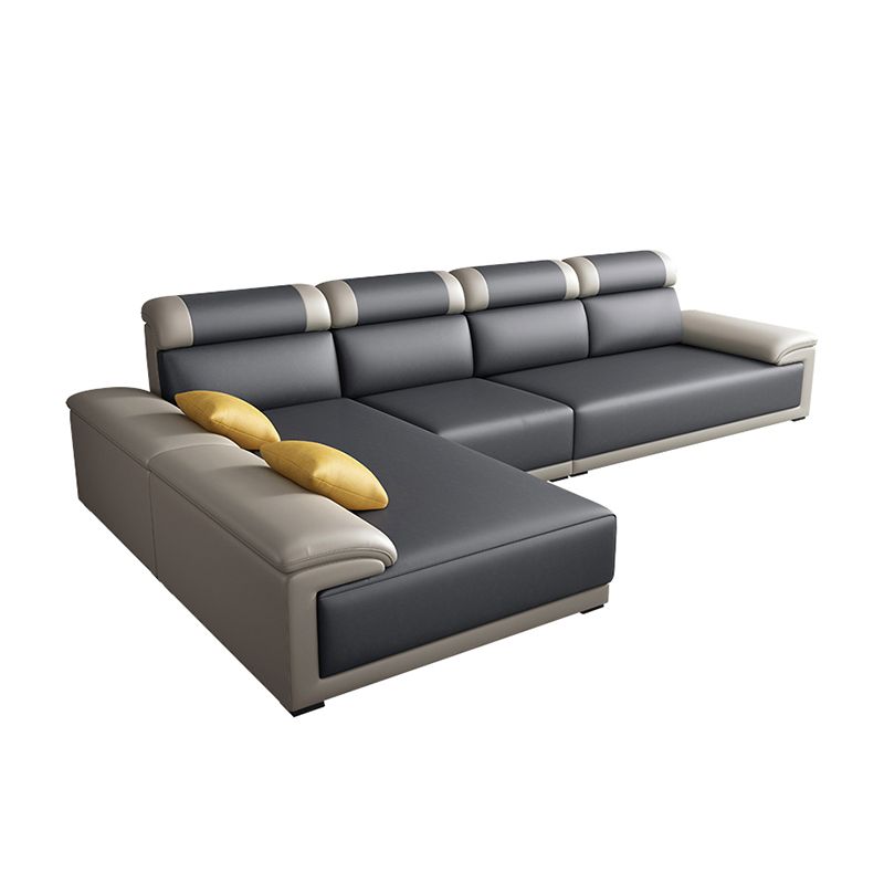 Contemporary Grey Sectional Sofa with Pillow Top Arm in Faux Leather