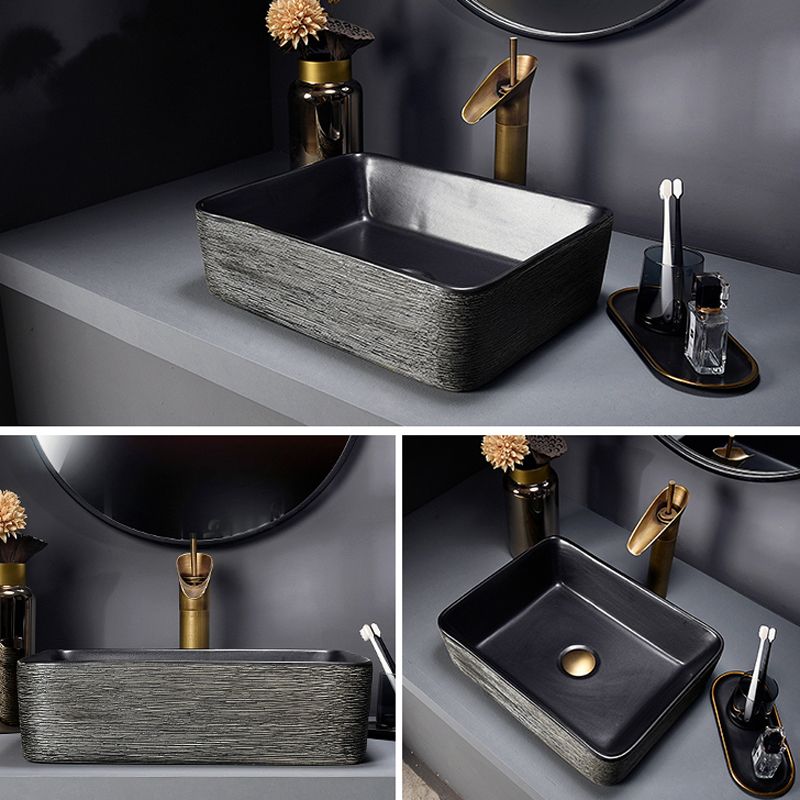 Modern Bathroom Sink Vitreous China Hand Painted Oval Vessel Lavatory Sink
