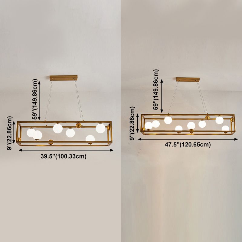 Rectangle Island Chandelier Lights Modern White Glass Pendant Lighting for Restaurant