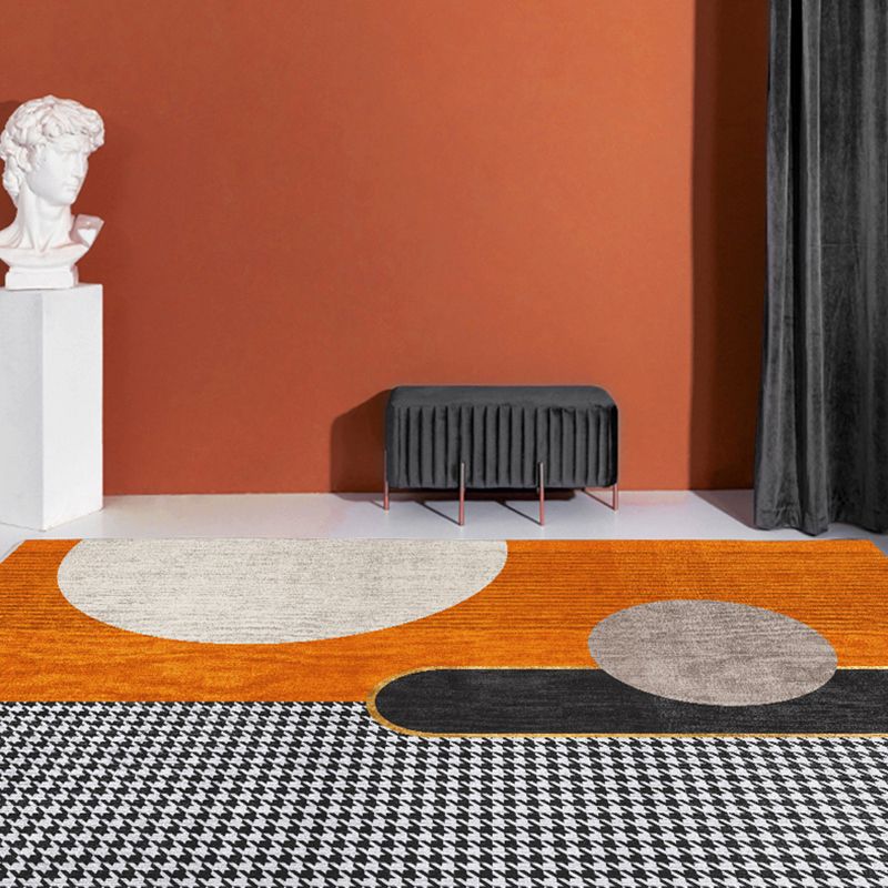 Orange Tone Modern Indoor Rug Polyester Splicing Print Carpet Easy Care Rug for Home Decoration