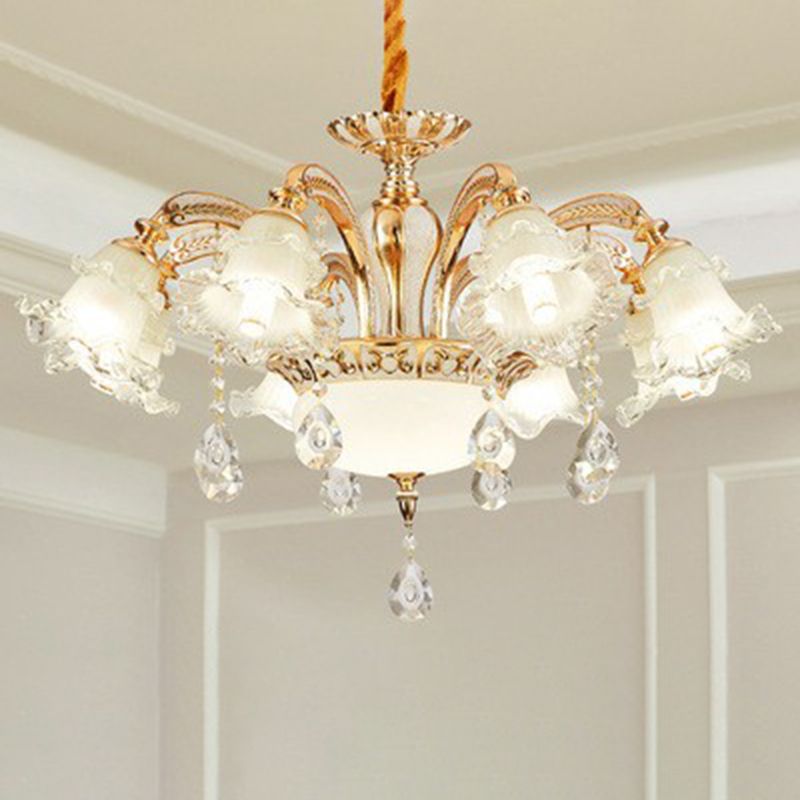 Ruffed hangend licht overgangs met kroonluchter van berijmden plafond voor woonkamer