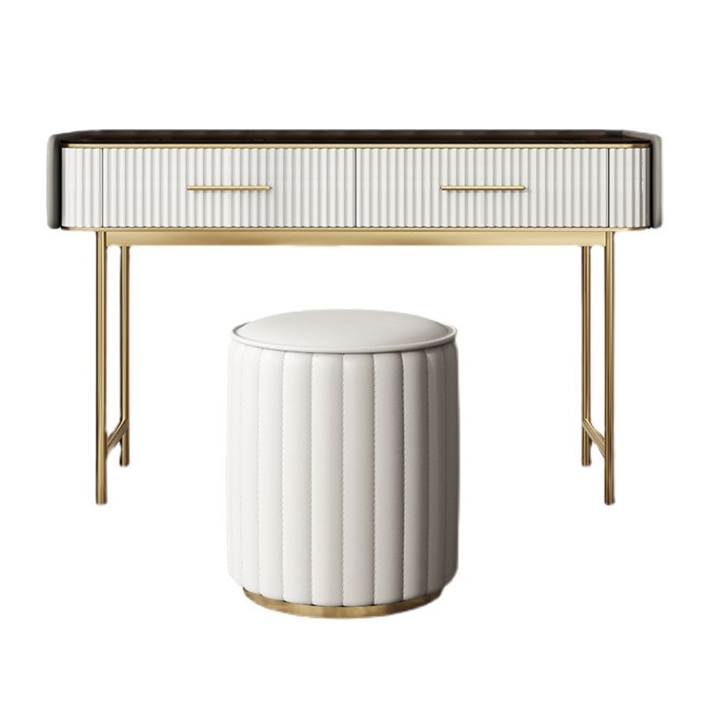 Glam Glass Top Vanity Makeup Table Stool Set with Storage Drawers