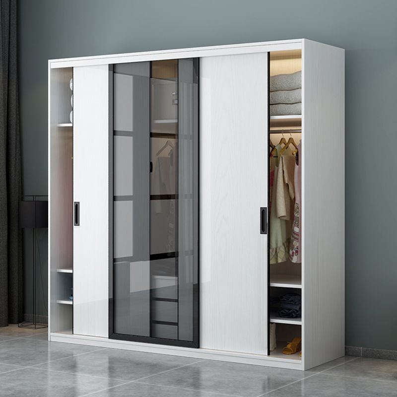 Contemporary Wardrobe Closet Wood and Glass Wardrobe Armoire