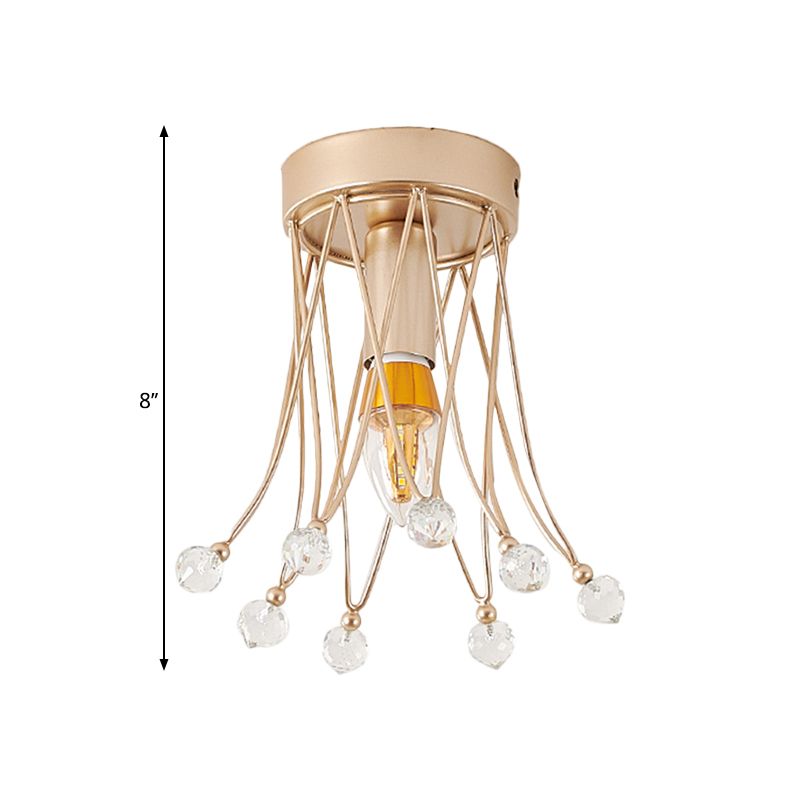 Brass Crown Semi Flush Mount Minimalist 1/3-Light Metal Ceiling Lighting with Crystal Orbs Design