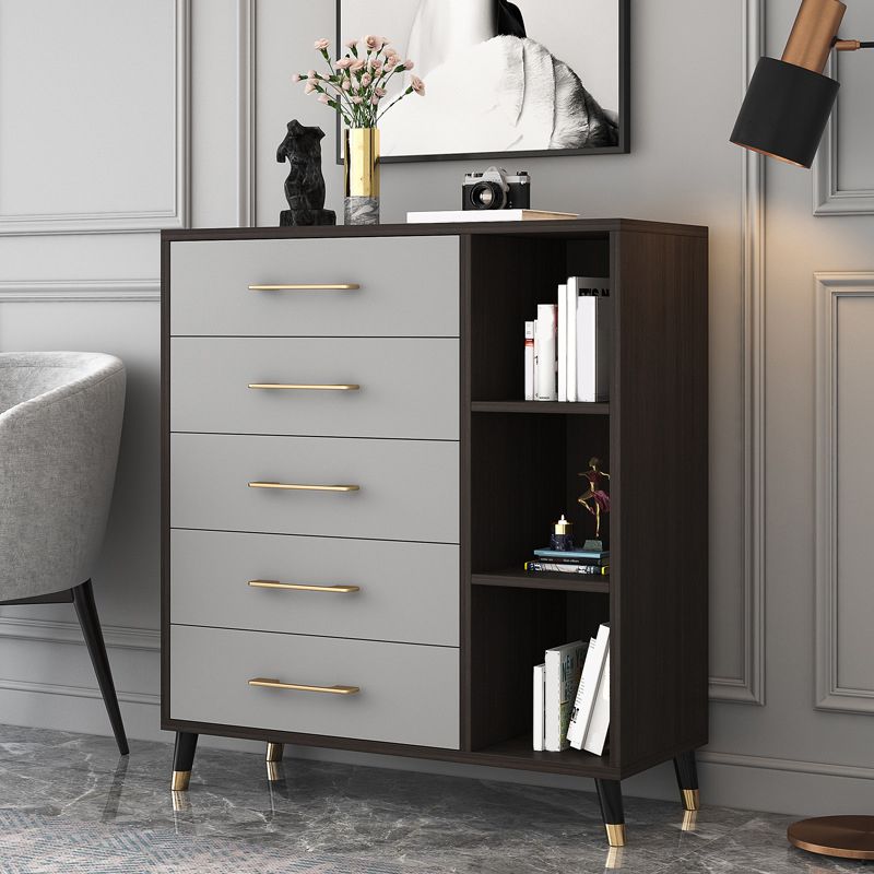 Classic Glam Wood Storage Chest Dresser Bedroom Gray Dresser