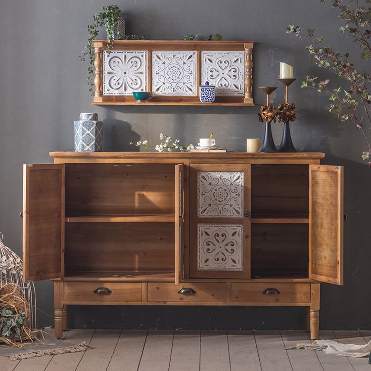 Industrial Wooden Cabinet with Turned Legs and Drawers in Brown