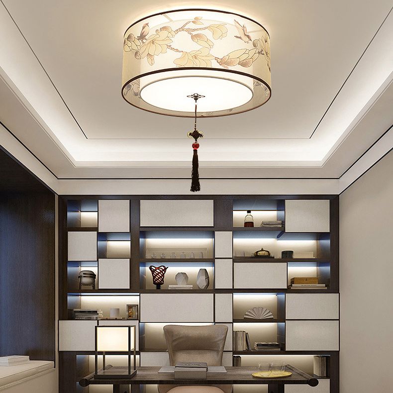 16" Wide 4 Lights Flush Mount Traditional Fabric Flush Ceiling Light in White for Bedroom