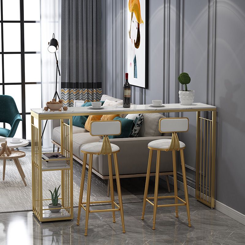 Modern Bar-height Table Stone Bar Table with Gold Base and Storage