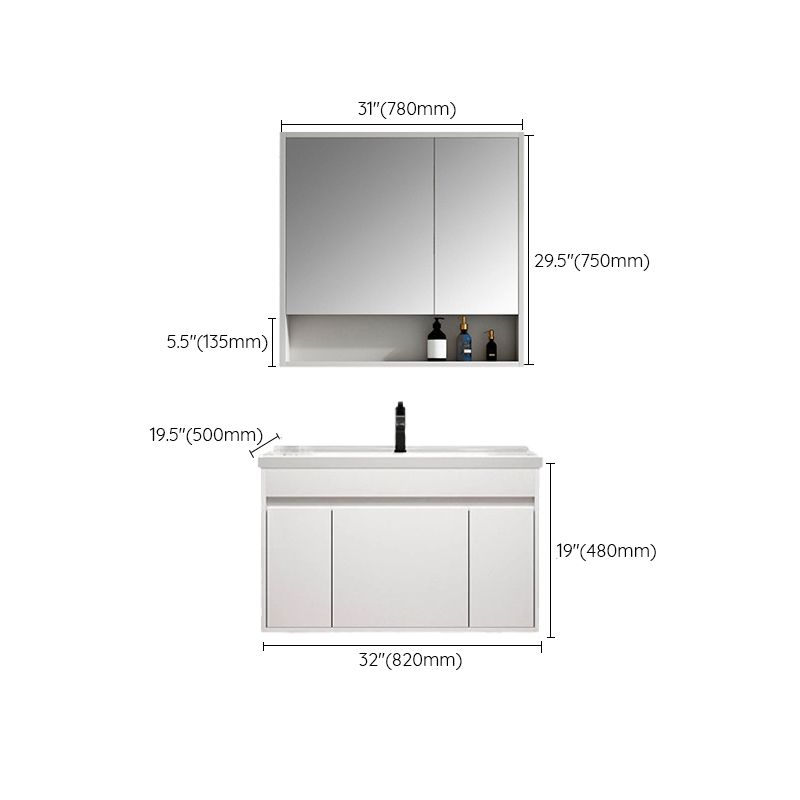 Rectangle Bathroom Vanity Wall-Mounted Mirror Wood Frame Modern Vanity with Doors