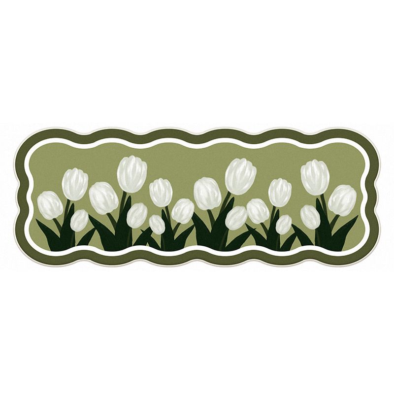 Green Modern Rug Polyester Tulip Indoor Rug Washable Rug for Home Decor