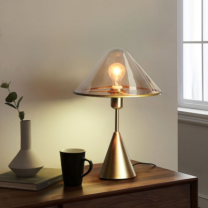 Gold Cone Shape Table Lamp Nordic Style Table Light with Glass for Bedroom