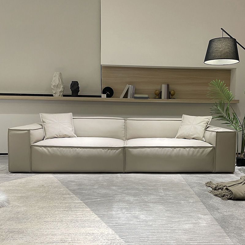 Ultra-Modern Genuine Sofa with Pillow Back and Square Arm in Wood
