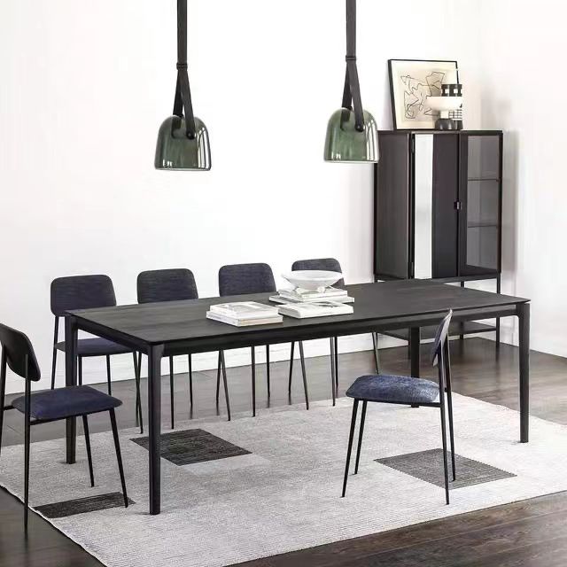 Industrial Black Solid Wood Dining Table Rectangle Shape Dining Table for Kitchen