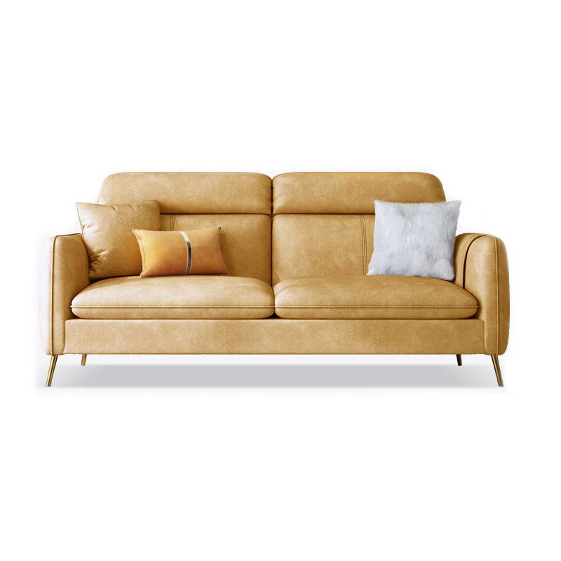 Glam Sewn Pillow Back Square Arm Living Room Faux Leather Sofa