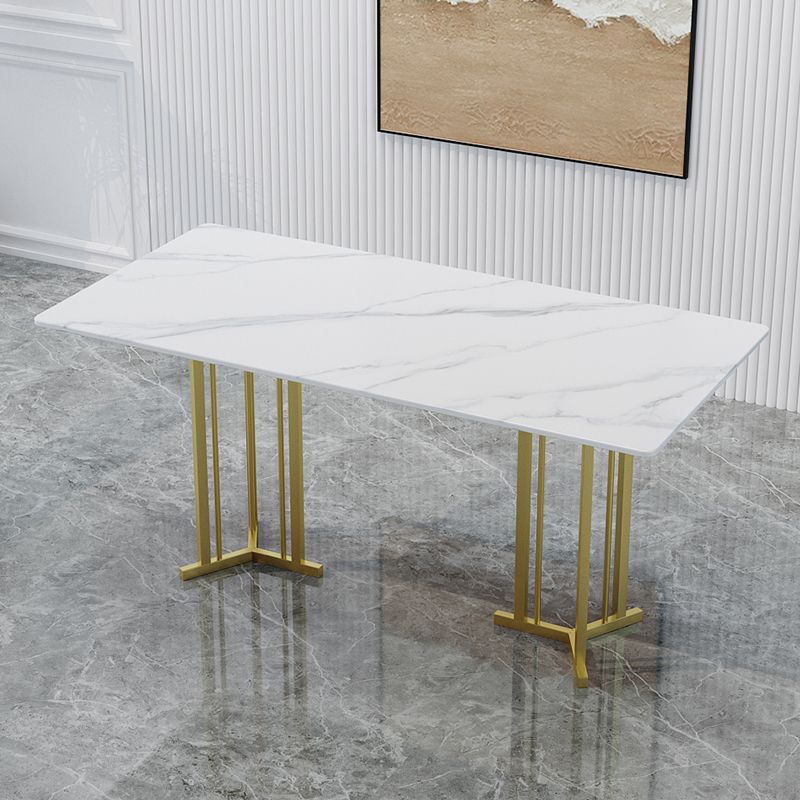 Modern Sintered Stone Top Standard Dining Set White Rectangle Shape Dining Set with Double Pedestal