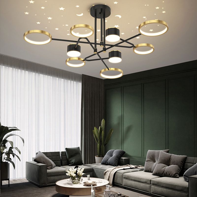 Luci sospese in metallo postmoderno multi lampadario oro e nero per soggiorno