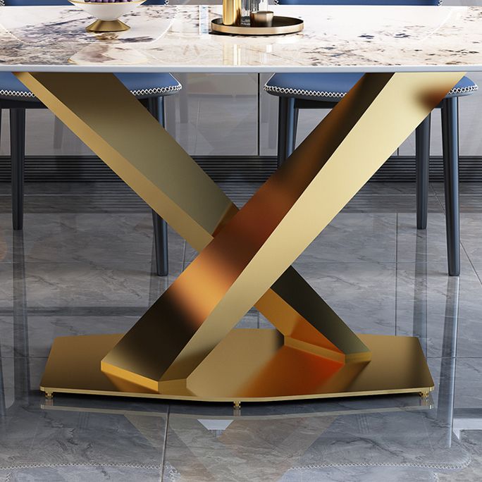 Gold Base Pedestal Dining Table Traditional Luxury Rectangle Stone Dinner Table