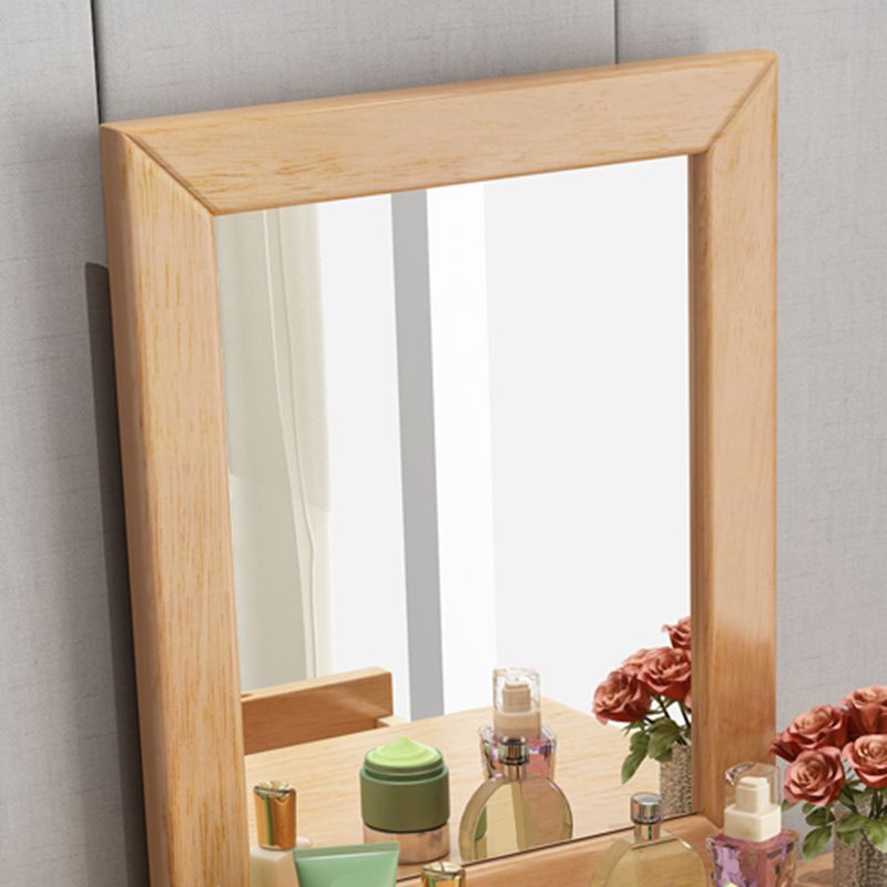 Scandinavian Solid Wood Vanity Dressing Table with Mirror, 30.7" Tall