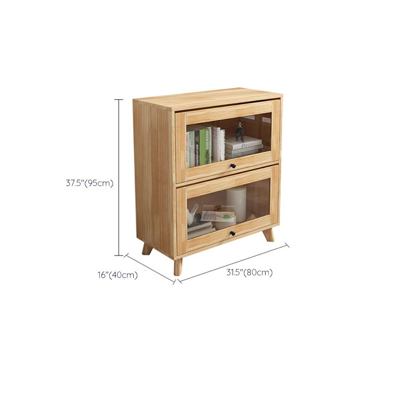 Natural Pine Wood 31.5" Wide Accent Cabinet with Glass Paned