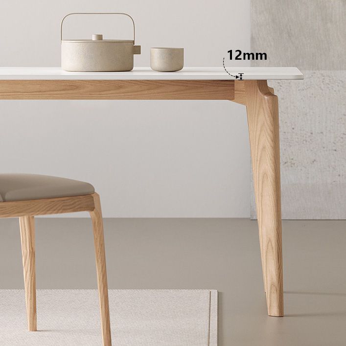 Modern Rectangle Dining Table Sintered Stone Table with Wooden Legs for Home Use