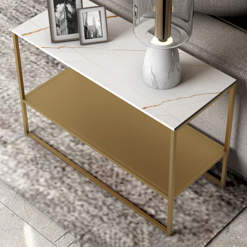 Contemporary Sled End Table Slate Top Rectangular Side Table, 21.7" Tall