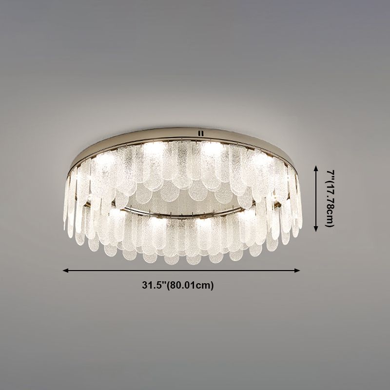 Plafonnier de forme ronde moderne en acier inoxydable, montage encastré avec abat-jour en verre pour pièce