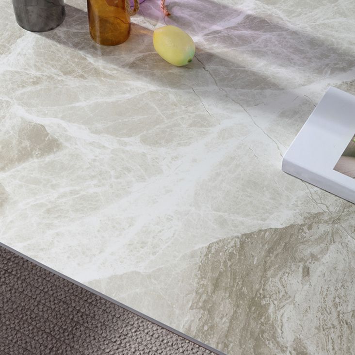 Mesa rectangular moderna de mediados de siglo Mesa de piedra sinterizada con 4 patas base de madera