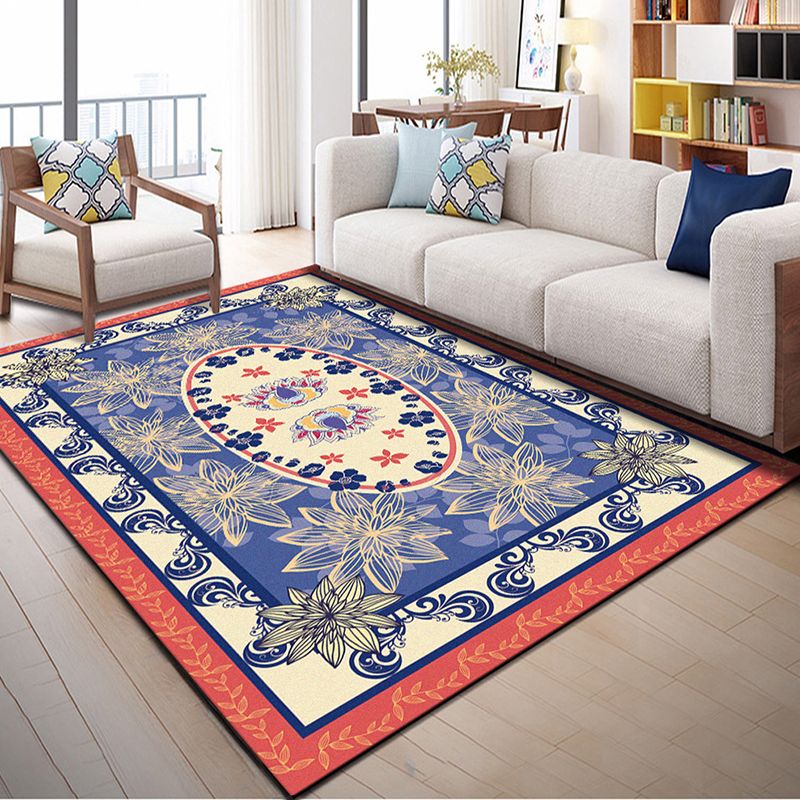 Native American Patterned Rug Multi-Colored Polyester Carpet Machine Washable Pet Friendly Non-Slip Backing Rug for Room