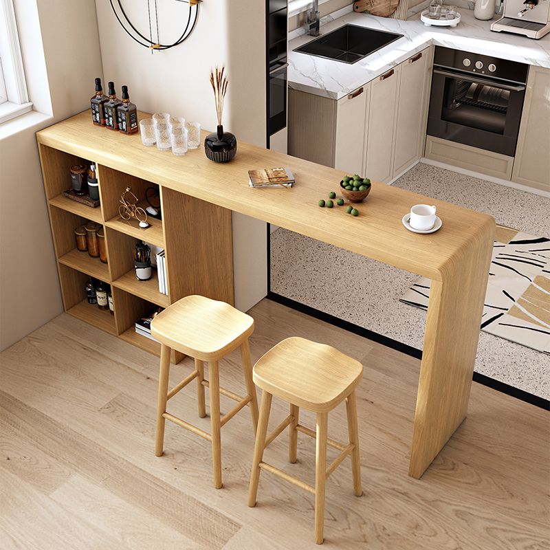 Modem Style Bar Table Rectangle Solid Wood Bar Dining Table with Double Pedestal Base