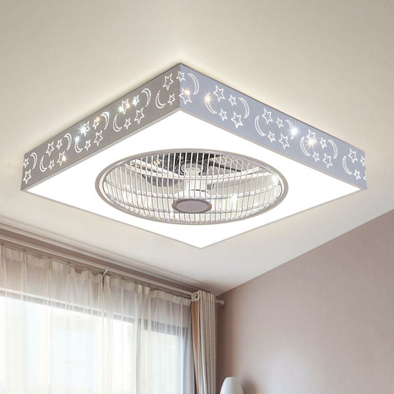 Luz de techo de semi rascillo cuadrado blanco LED acrílico moderno 21.5 "W Livera de ventilador colgante de sala de estar con 3 cuchillas